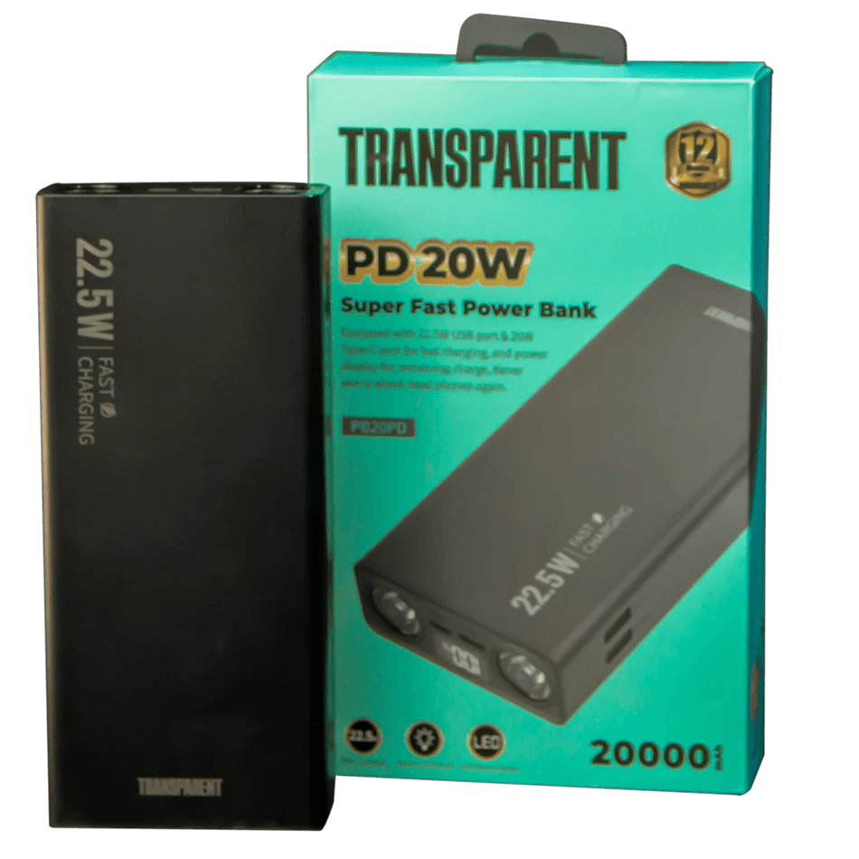 TRANSPARENT 20000mAh Power Bank (PB20PD) Super Fast Charge with LED Light